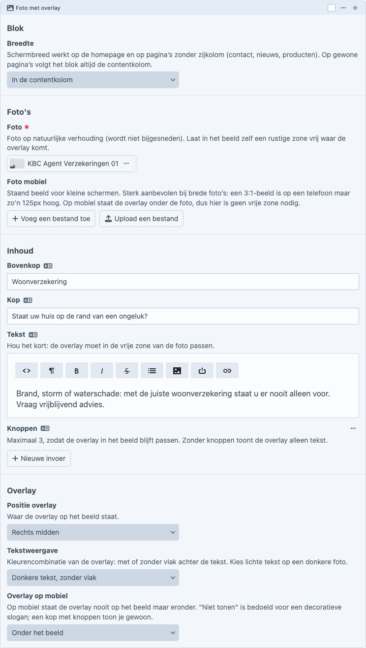 Foto met overlay-blok in de Content Builder