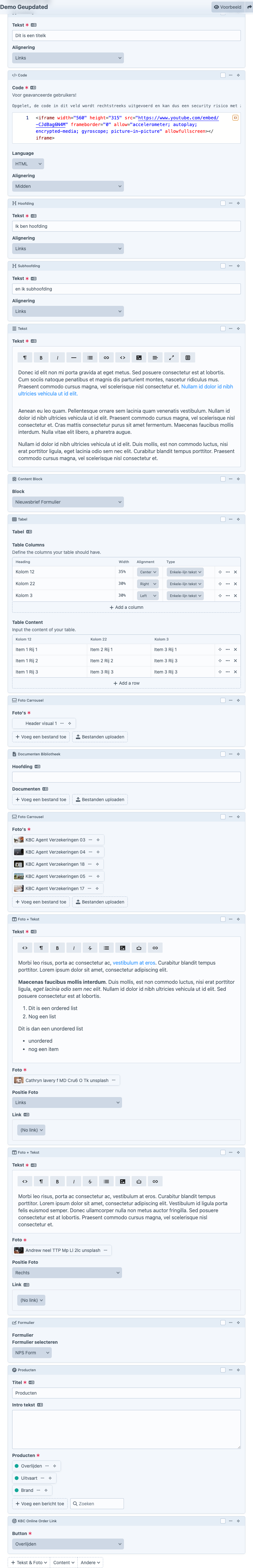 Team-blok in de Content Builder